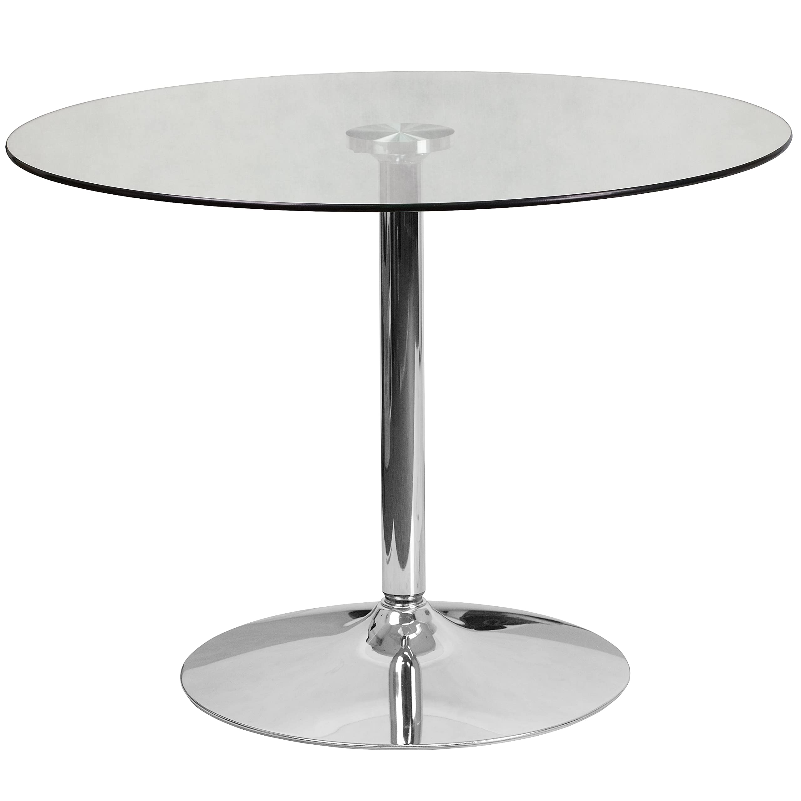 Flash Furniture Hills 39.25'' Round Glass Dining Table with 29''H Chrome Base, Decorative Narrow Round Tempered Glass Cocktail Table, Clear/Silver