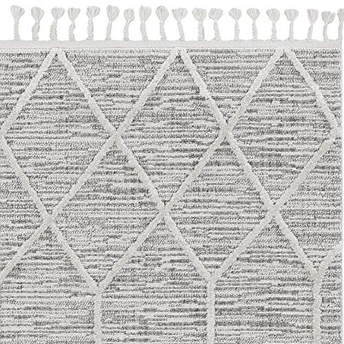HomeRoots Polyester 12'x15' Ivory Grey Machine Woven Geometric Indoor Area Rug