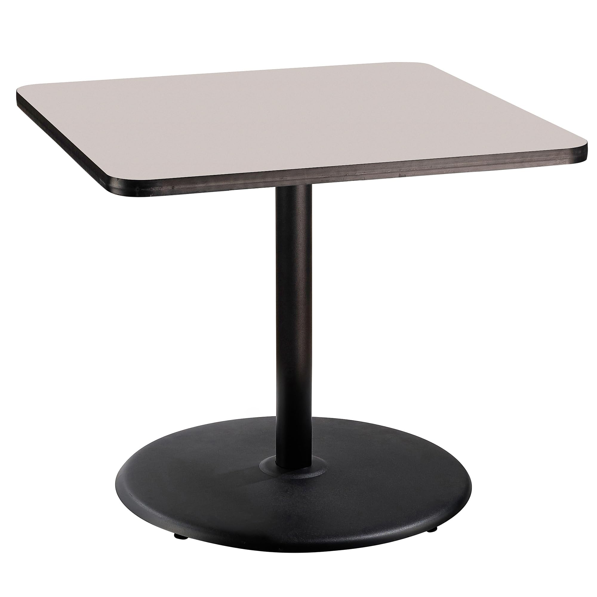 National Public Seating Nps 36&Quot; Square Cafe Table With Round Base, 30&Quot; Height, Particleboard Core/T-Mold, Grey Nebula Top, Black Frame