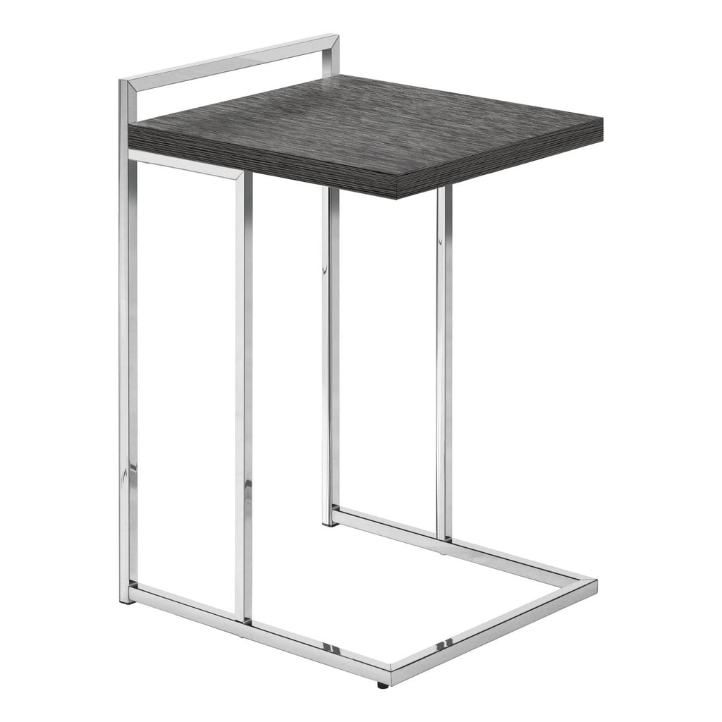 Monarch Specialties I 3637 Accent Table, C-Shaped, End, Side, Snack, Living Room, Bedroom, Metal, Laminate, Grey, Chrome, Contemporary, Modern