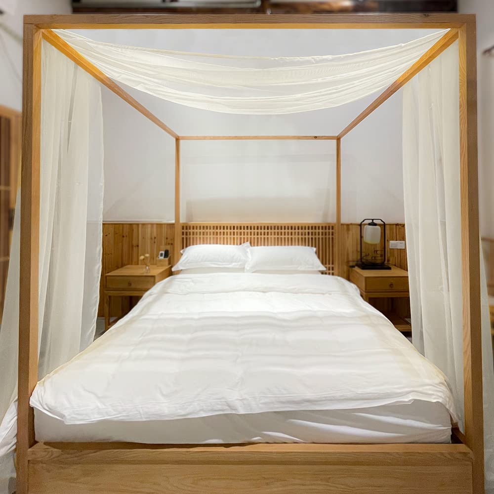 Linentalks Ivory Canopy Bed Scarf For Twin Bed, Luxury Canopy Bed Curtains, Sheer Scarf Valance Canopy Bed Drapes, Four Post Bed