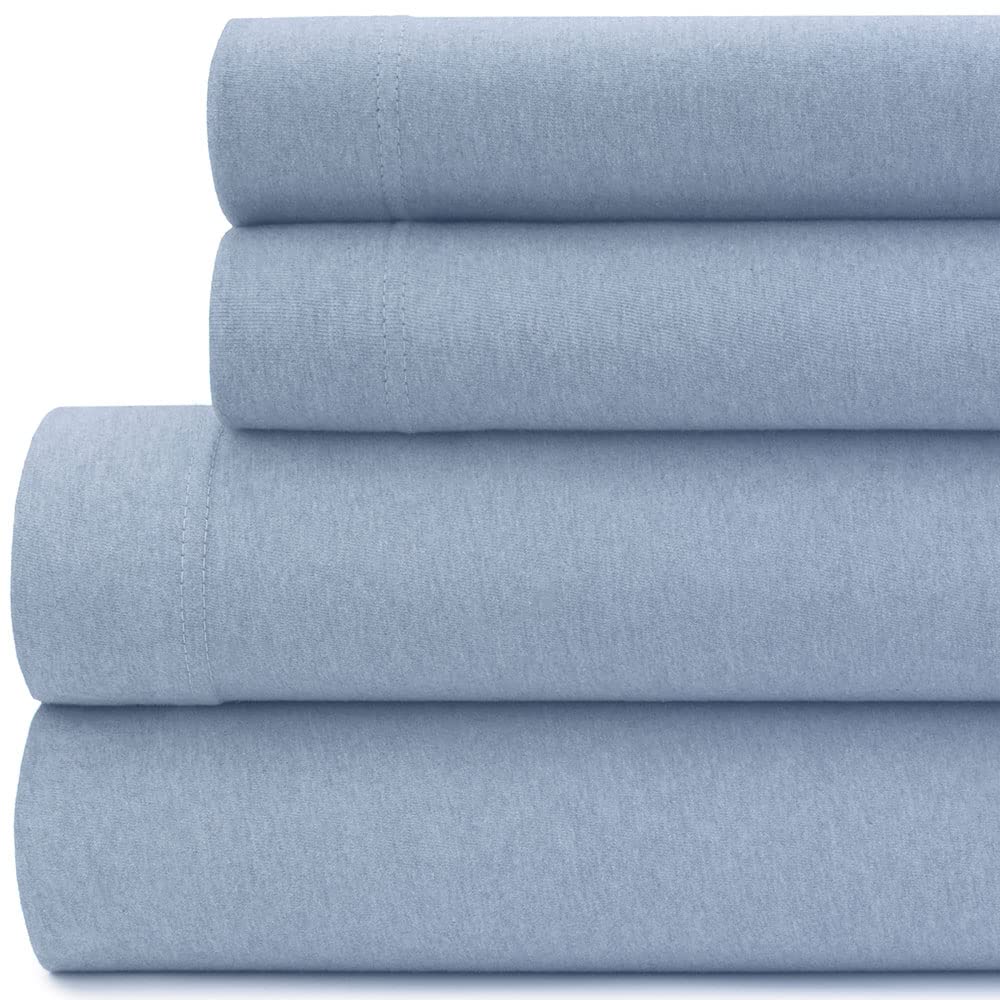 Briarwood Home Heather Jersey Sheet Set 4Pc Heather Bedding Set 100% Pure Cotton Bed Sheet Set Breathable Deep Pocket Easy Fit C