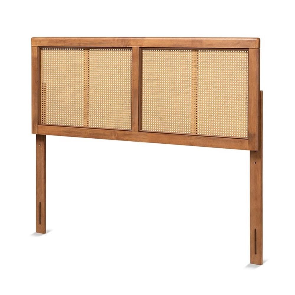 Baxton Studio Gilbert Walnut Finished Wood and Rattan Queen Size Headboard