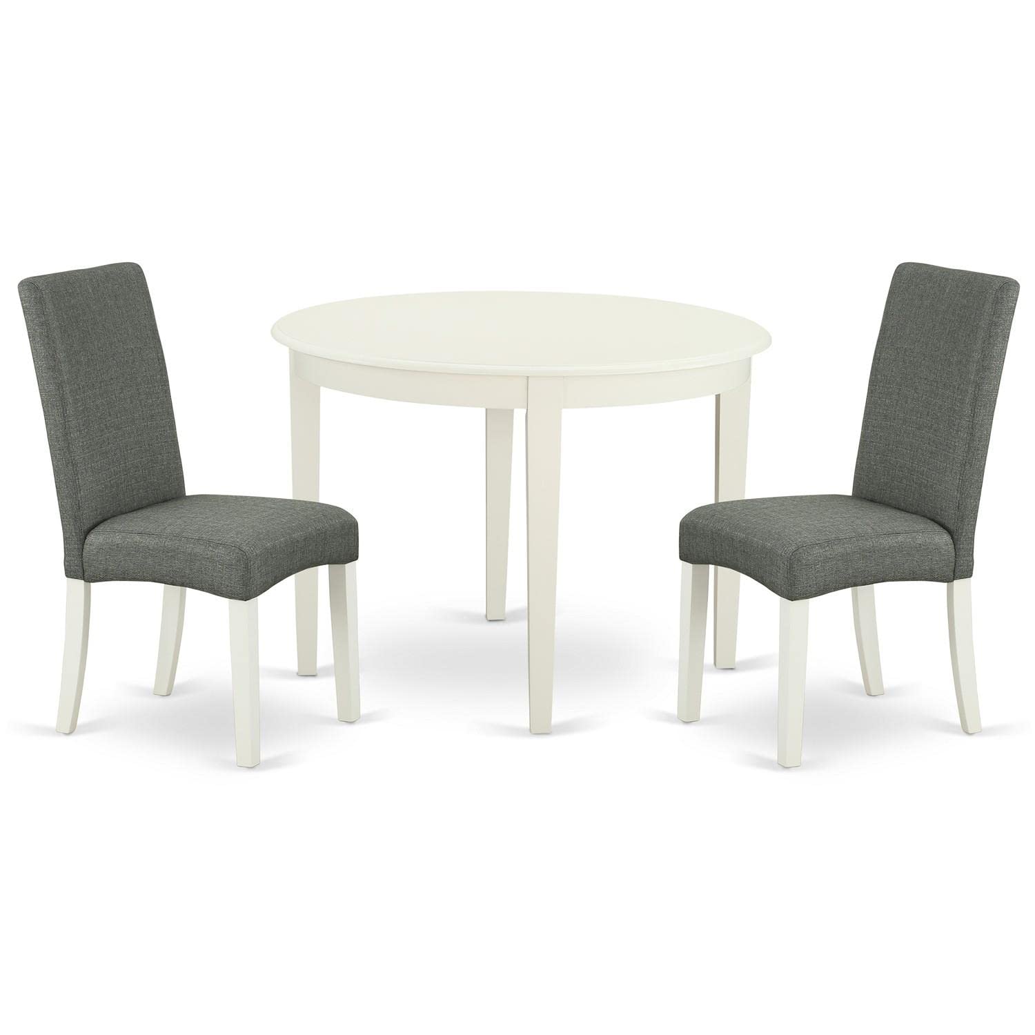 East West Furniture Bodr3-Lwh-07 3 Piece Dining Set Contains A Round Dining Room Table And 2 Gray Linen Fabric Upholstered Parson Chairs, 42X42 Inch, Linen White