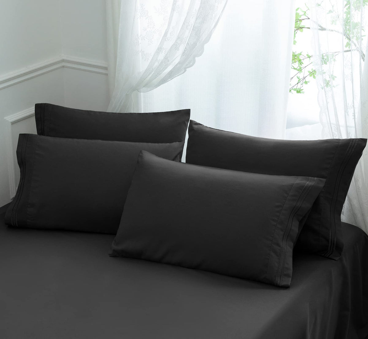 Aormenzy Microfiber Pillow Cases - Standard Size Set Of 4-1800 Thread Count Ultra Soft Dark Grey Pillowcases - Wrinkle Resistant