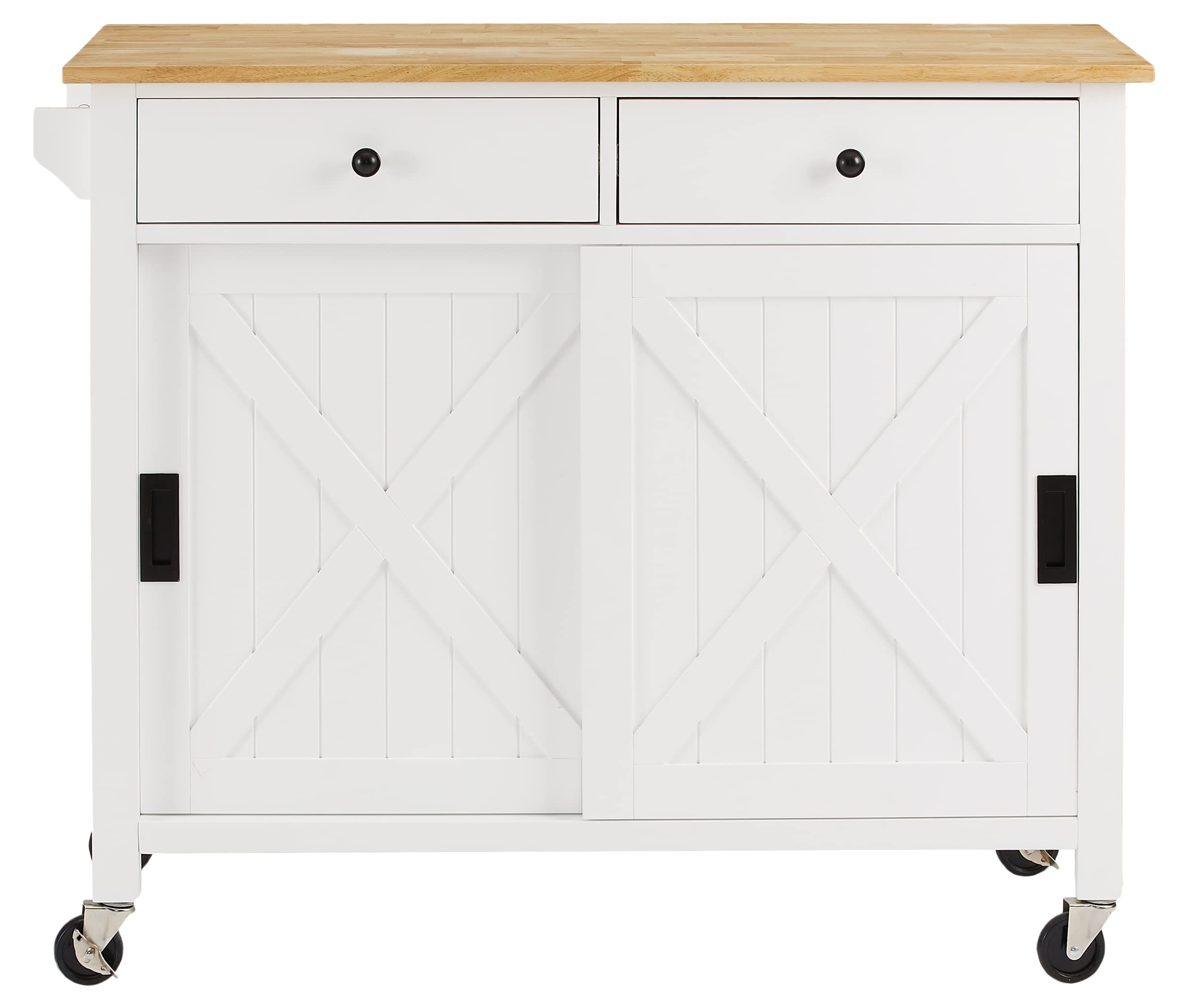 Crosley Furniture Laurel Rolling Kitchen Island Cart, Microwave Stand, Coffee Bar, with Shelves and Drawers, White