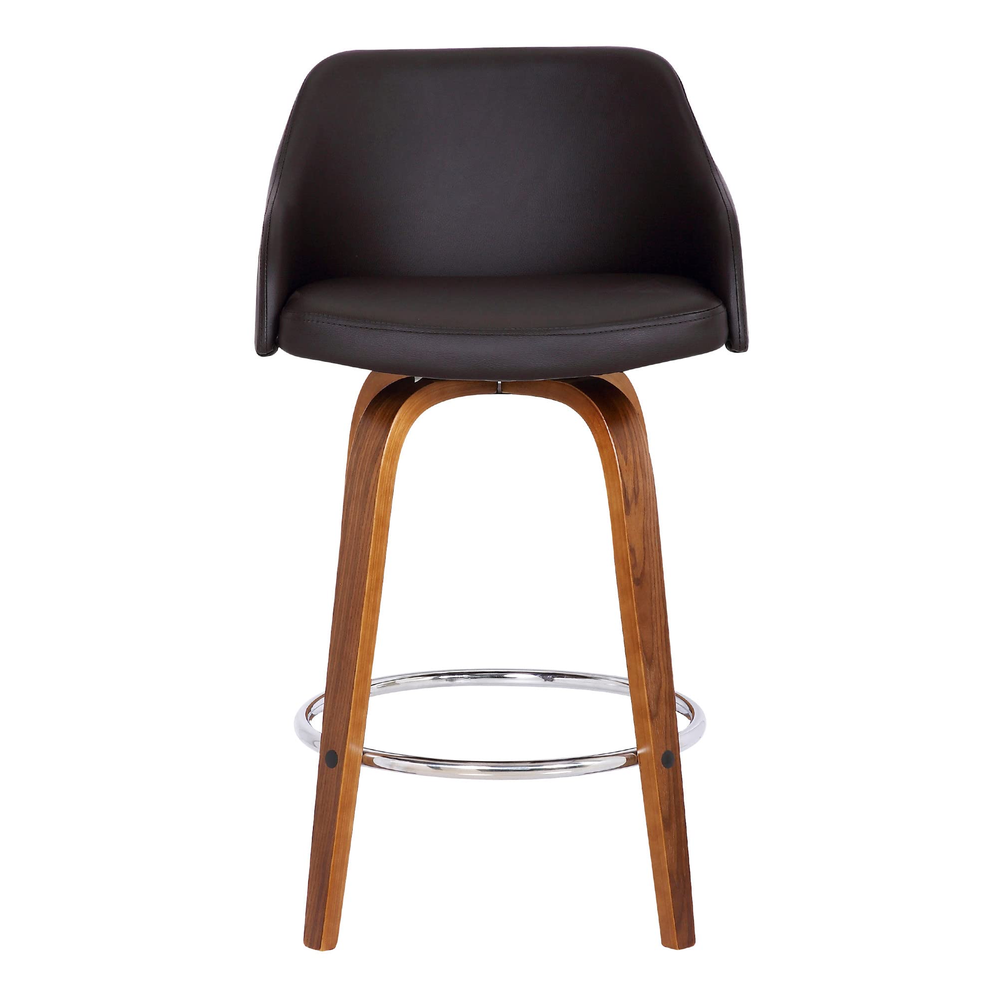 HomeRoots Chrome Steel,Faux Leather,Plywood 26" Brown Swivel Faux Leather Walnut Wooden Bar Stool