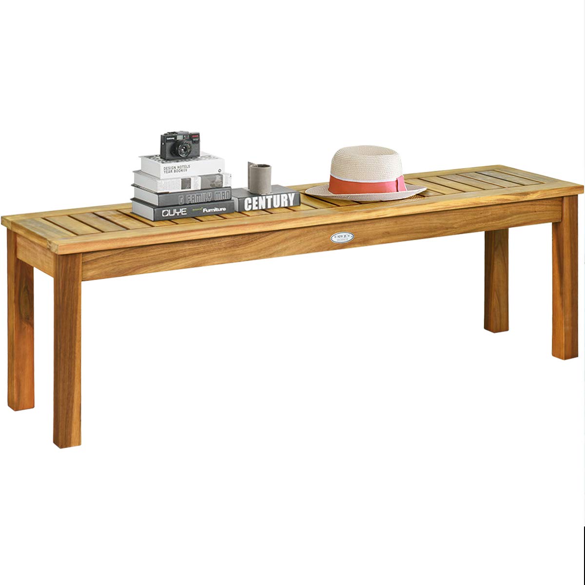 Tangkula 52 Inches Acacia Wood Outdoor Bench, Wood Bench For Dining Room Entryway Poolside Garden, Patio Backless Dining Bench With Slatted Seat, Ideal For Outdoors & Indoors