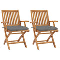 vidaXL Solid Teak Wood Patio Chairs- Foldable Outdoor Seating Set with Gray Cushions, Durable, Weather-Resistant and Comfortable