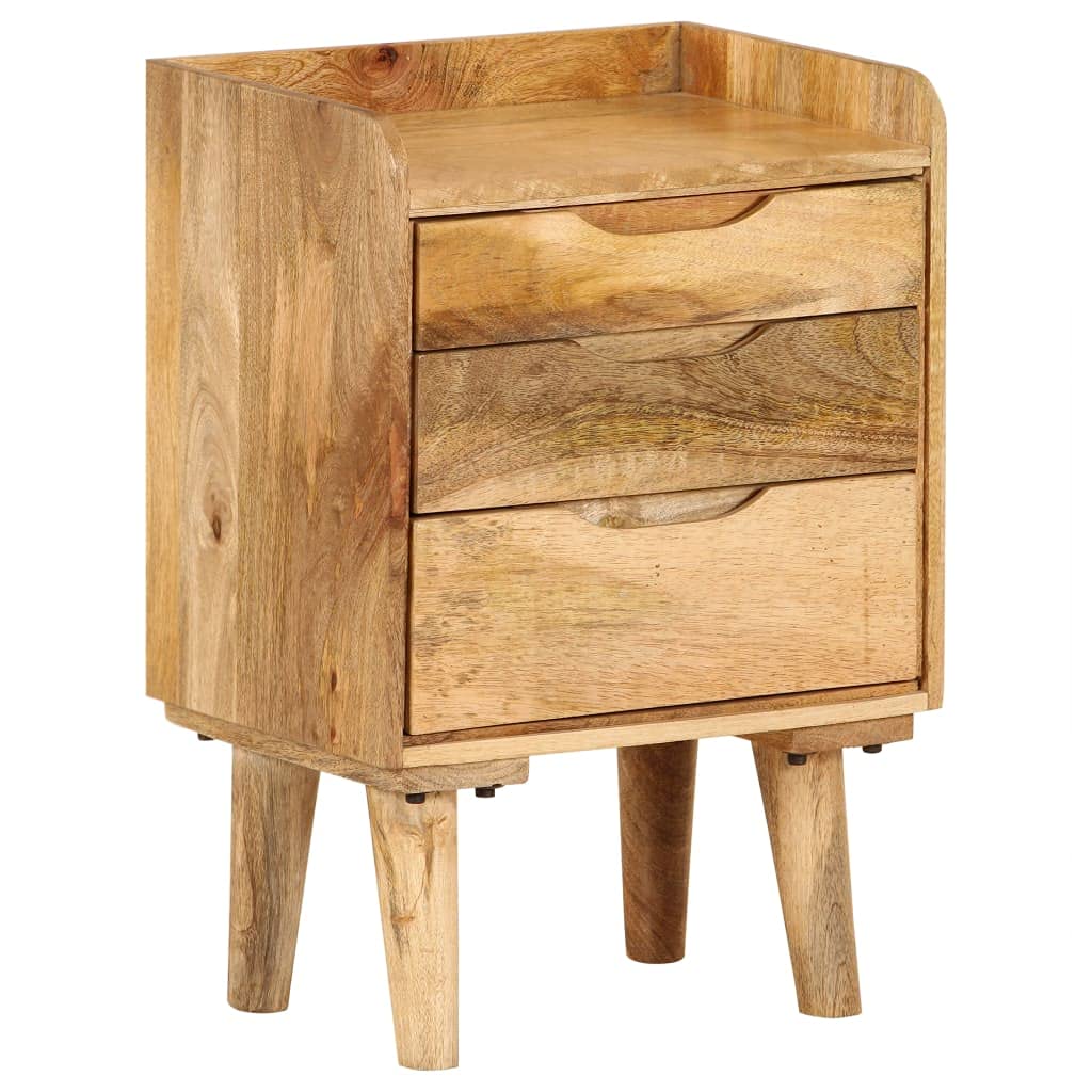 vidaXL Handmade Retro Style Solid Mango Wood Bedside Cabinet with Three Drawers - 15.7&quot;x11.8&quot;x23.4&quot;