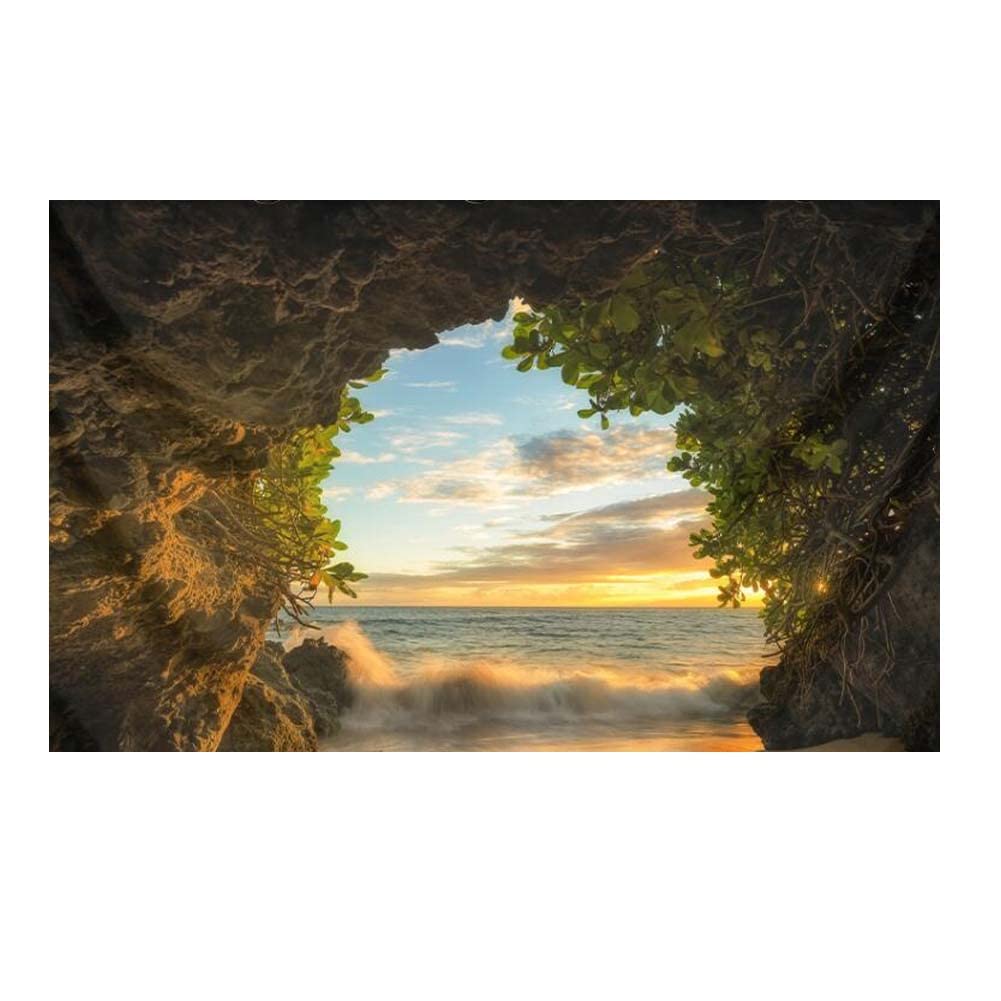 Nature Cave Wall Tapestry Beach Landscape Tapestry Bedroom Hotel Restaurant Decorative Backdrop, 51x70 inch