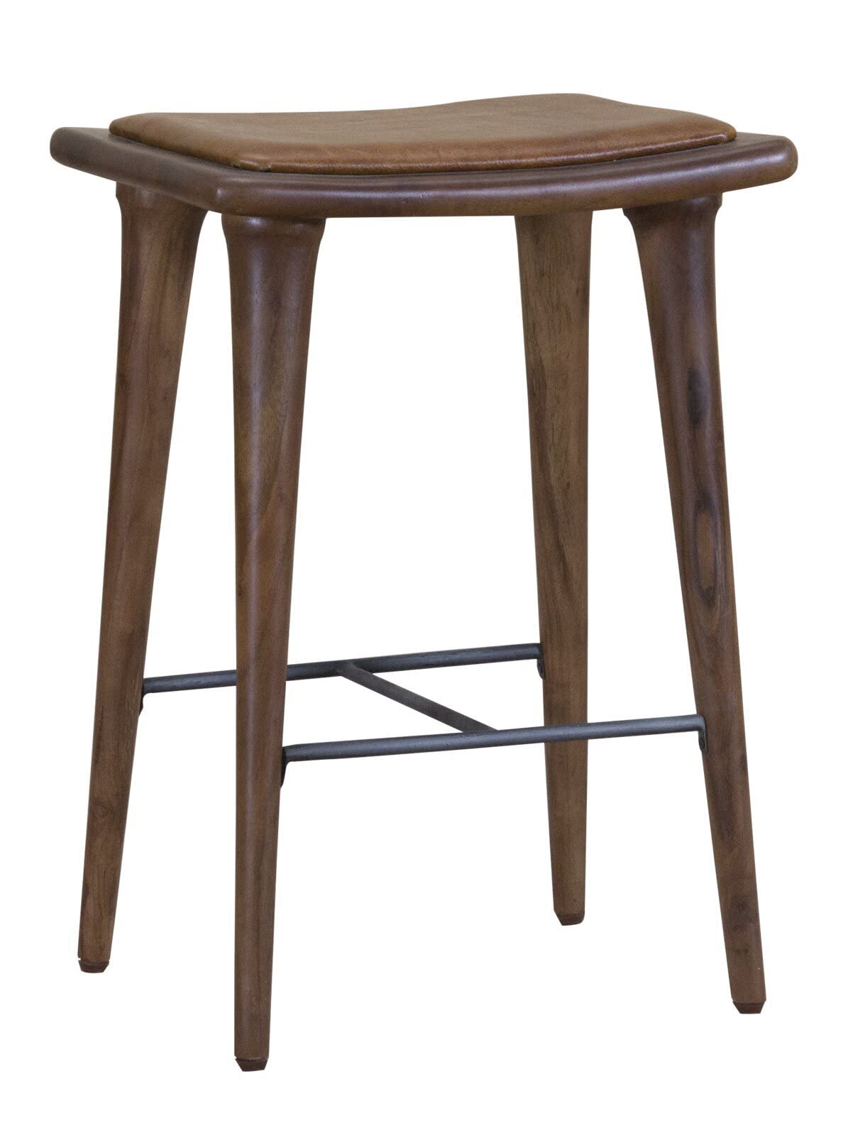 HomeRoots Brown Wood/Leather/Iron Walnut Finish Leather Counter Stool