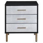 Acme Furniture Nightstand with 3 Drawers, Black, Silver and Gold