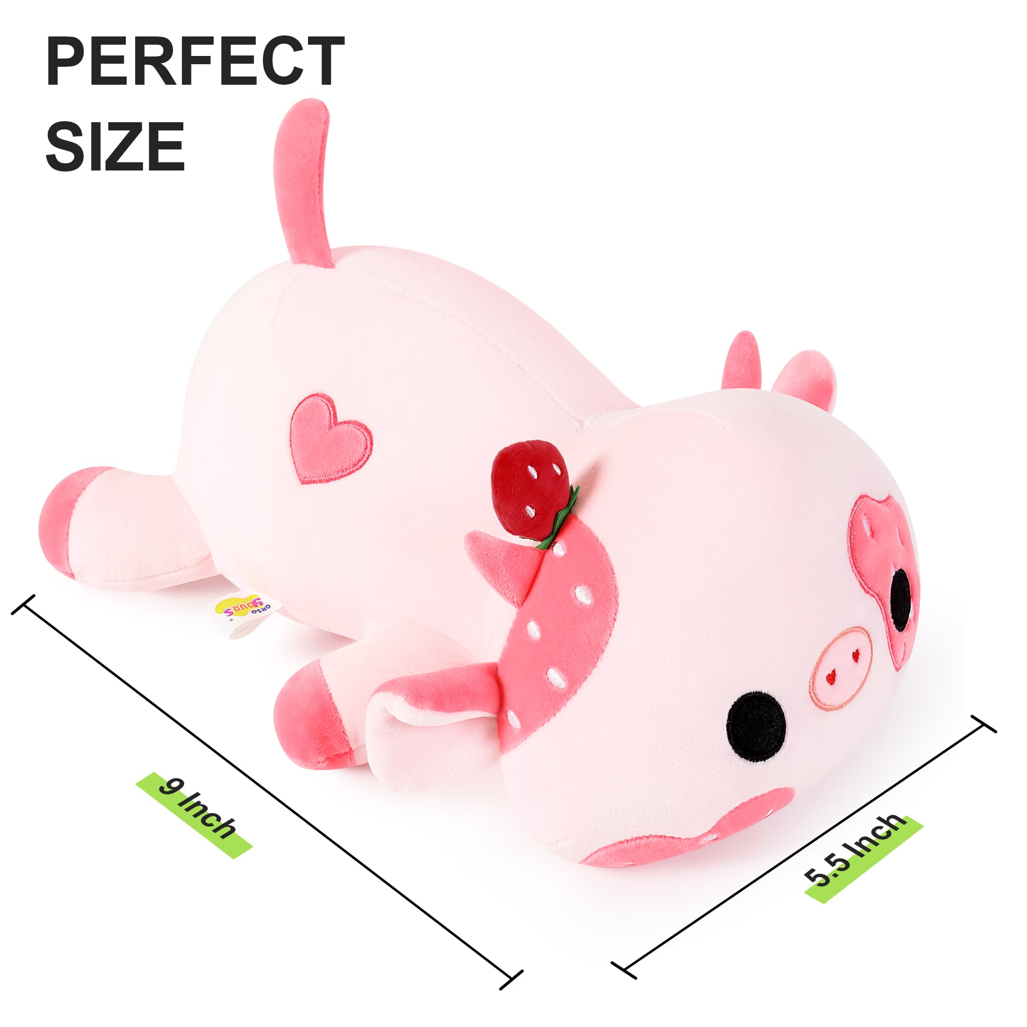 Onsoyours Cute Cow Plushie, Soft Stuffed Strawberry Cow Squishy Plush Animal Toy Pillow For Kids (Strawberry Cow, 9')