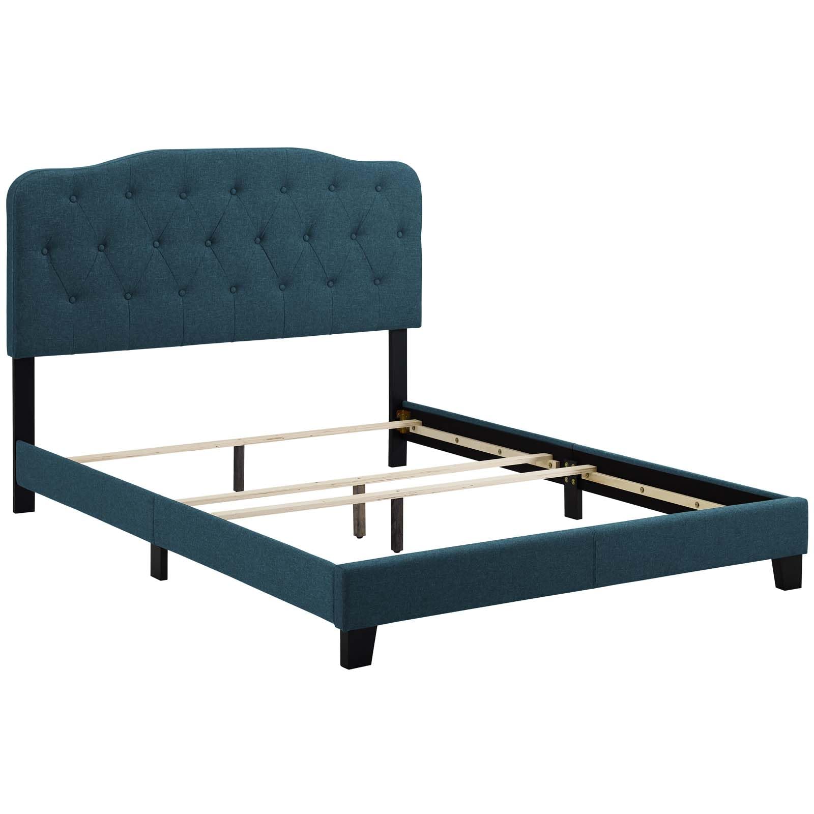 CasaFoyer Amelia Full Bed | Luxurious Chic Design | Polyester Upholstery | Button-Tufted Headboard | Solid Wood Construction | Non-Marking Wood Legs | Maximum Support | Elegant Curves | Opulent Appearance