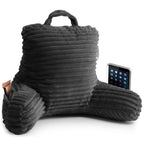 Nestl Cut Plush Striped Reading Pillow For Kids & Teens, Small Back Pillow, Back Support Pillow, Shredded Memory Foam Bed Rest Pillow With Arms, Dark Gray