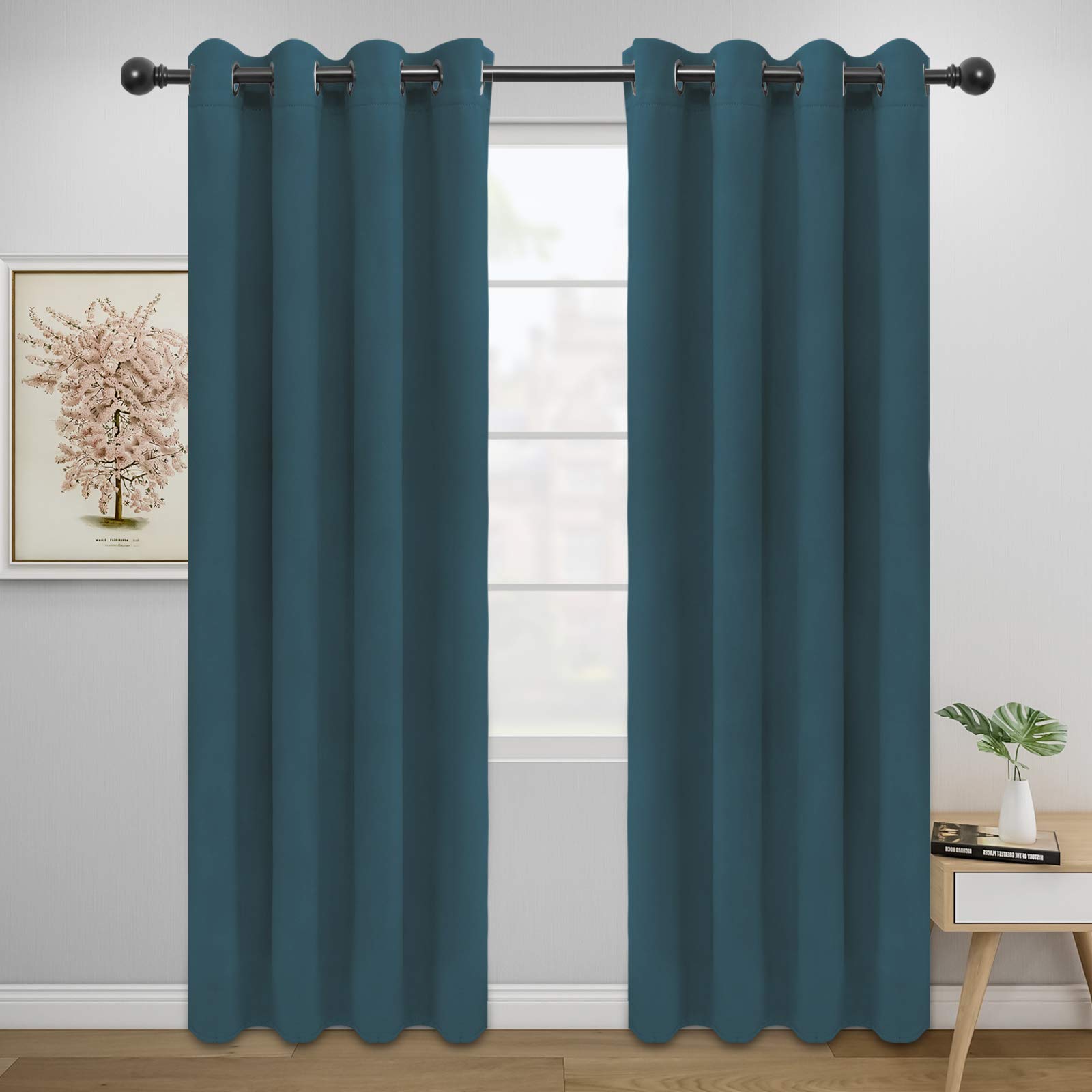 Easy-Going Blackout Curtains For Bedroom, Solid Thermal Insulated Grommet And Noise Reduction Window Drapes, Room Darkening Curtains For Living Room, 2 Panels(52X84 In,Bluestone)