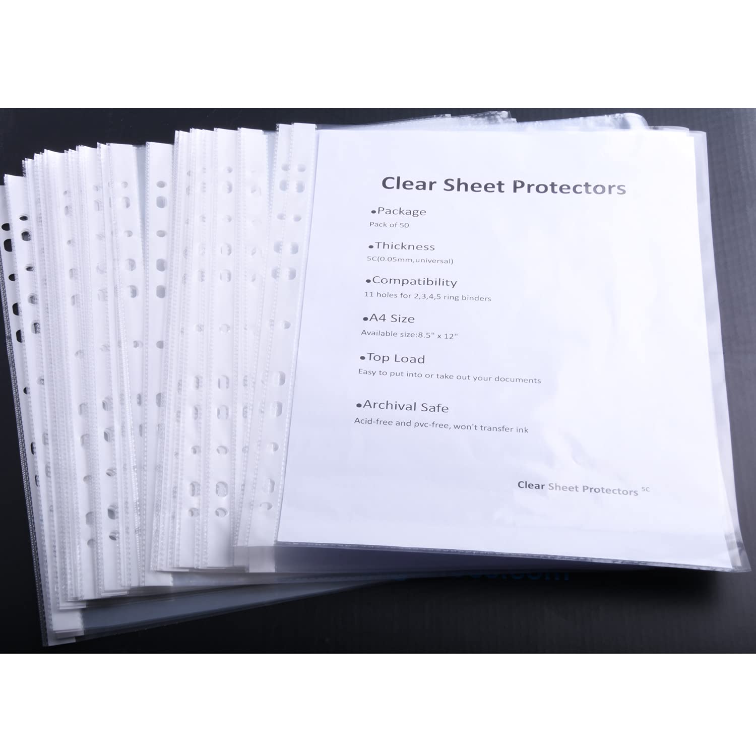 Clear Paper File Sheet Protectors, A4 Size 8.5 X 11 Inch Transparent Page Sleeves 5C 2.4 Mil Thickness Document Archival Storage