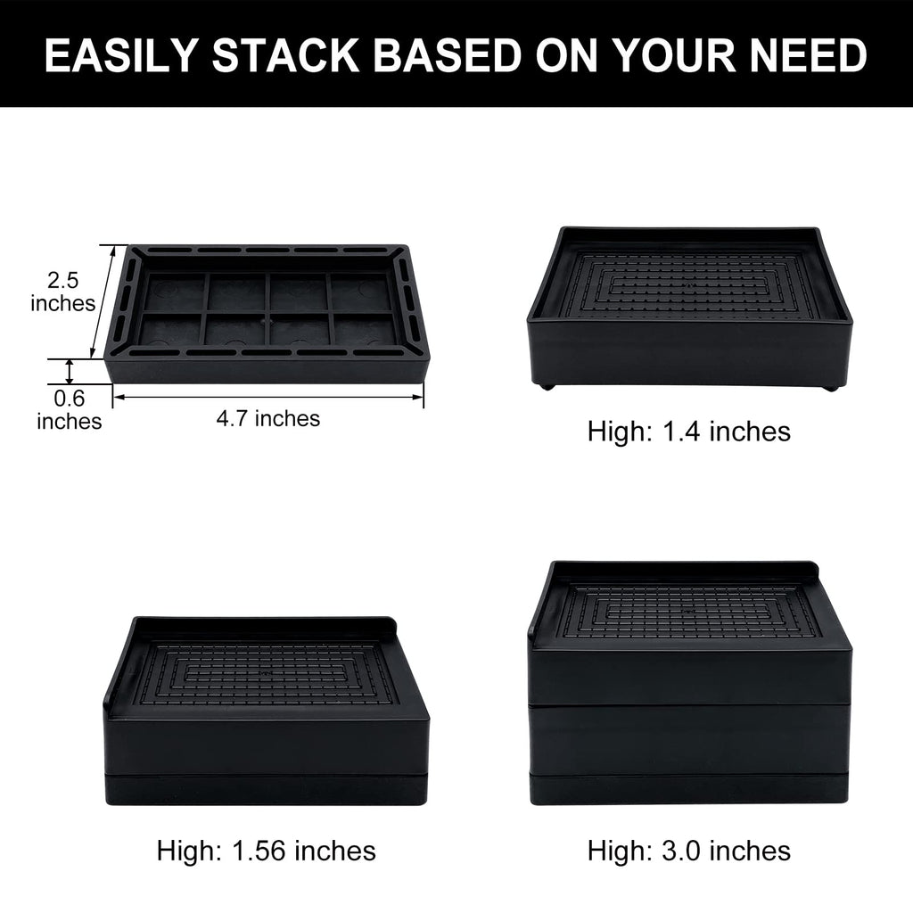 Jonhwi Bed Lifts Risers, Heavy Duty Furniture Elevator In Heights Of 2, 3 Or 4 Inch, Raising Blocks For Bed, Couch, Desk, Sofa, Tables, Headboard Stilts (Black, 4 Pack Set)