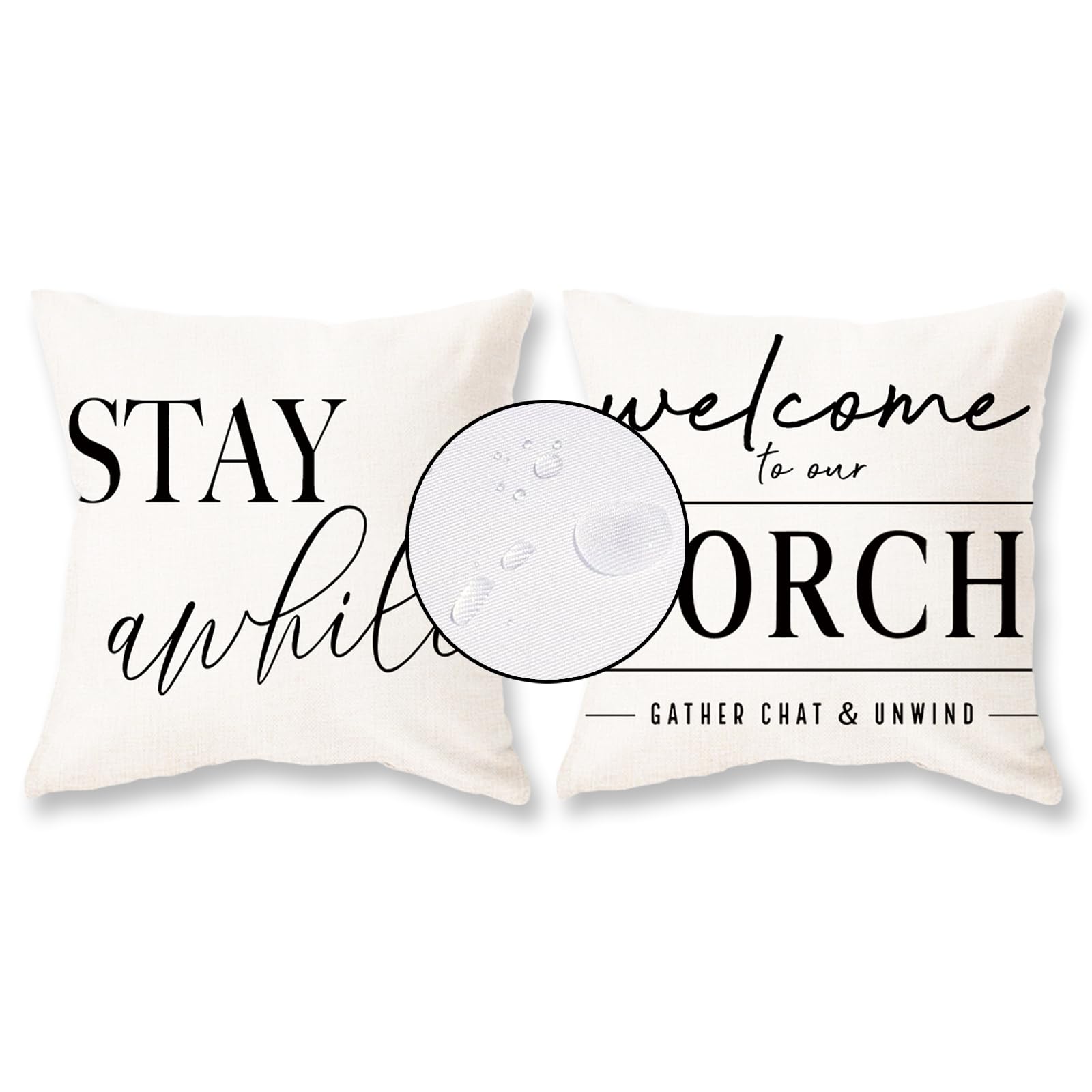Tajwe Outdoor Pillow Covers Waterproof 20X20 Set Of 2 Welcome To Our Porch Stay Awhile Cushion Cases For Patio Furniture Sofa Co
