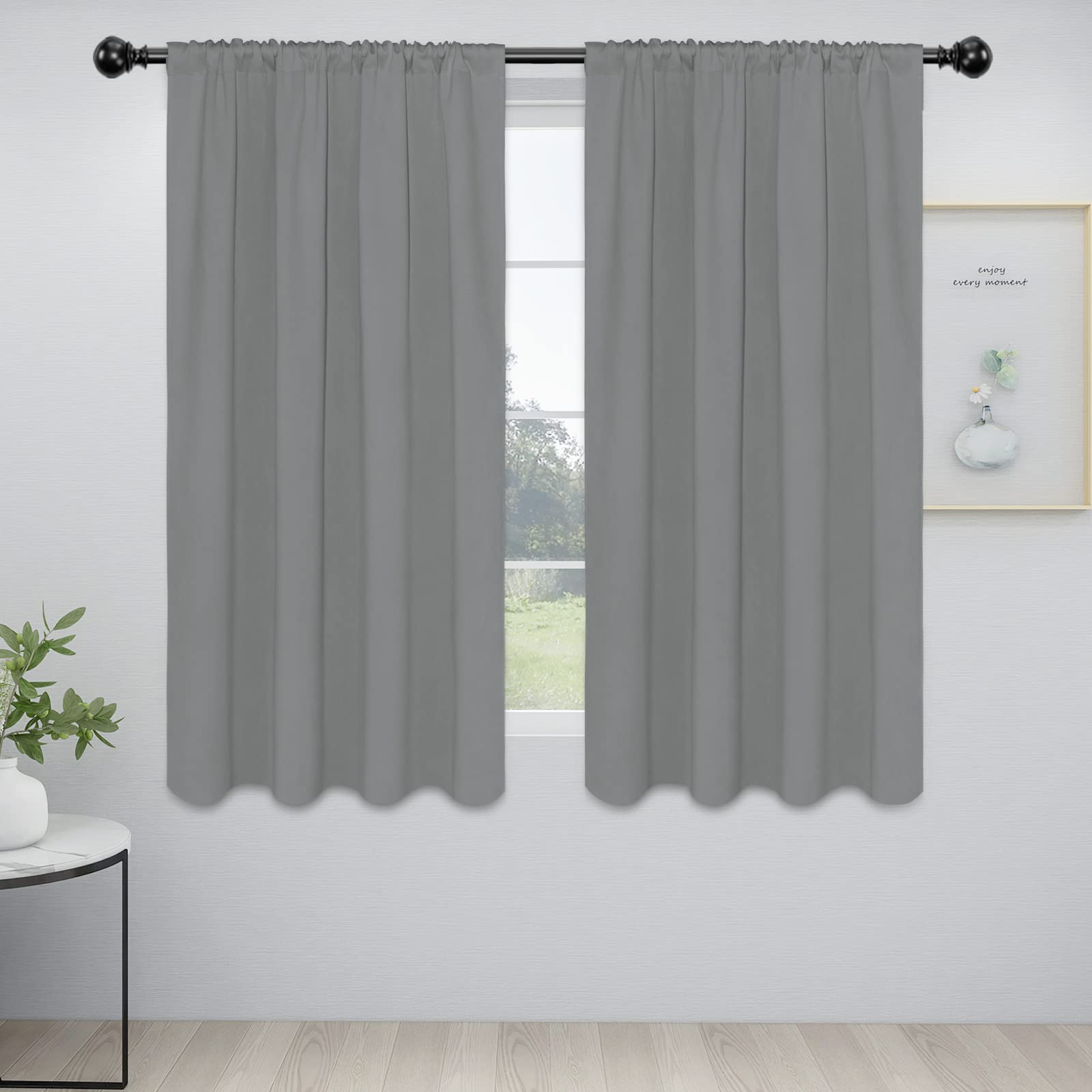 Easy-Going Rod Pocket Blackout Curtains For Bedroom, Room Darkening Window Curtains For Living Room, Thermal Insulated Noise Reduction Solid Window Drapes, 2 Panels(42X63 In, Light Gray)