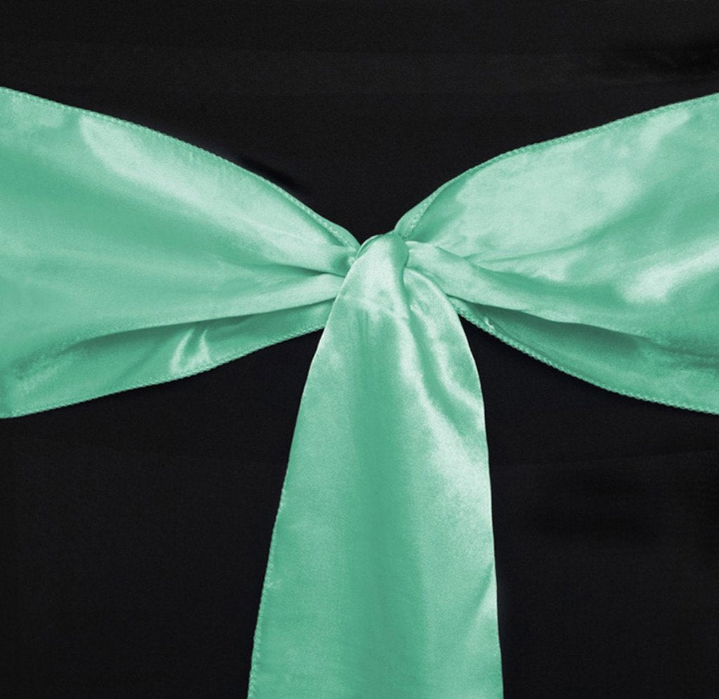 Mds Pack Of 200 Pcs Satin Chair Sashes Charmeuse Sateen Dining Chair Bows Ribbon Ties Back Sash For Wedding Party Birthday Home Hotel Restaurant Banquet Decoration (7 X 108 Inch, Mint)