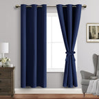 Jiuzhen Navy Blue Blackout Curtains With Tiebacks Thermal Insulated, Light Blocking And Noise Reducing Grommet Curtains For Bedroom And Living Room, Set Of 2 Window Curtain Panels, 42 X 72 Inch Length