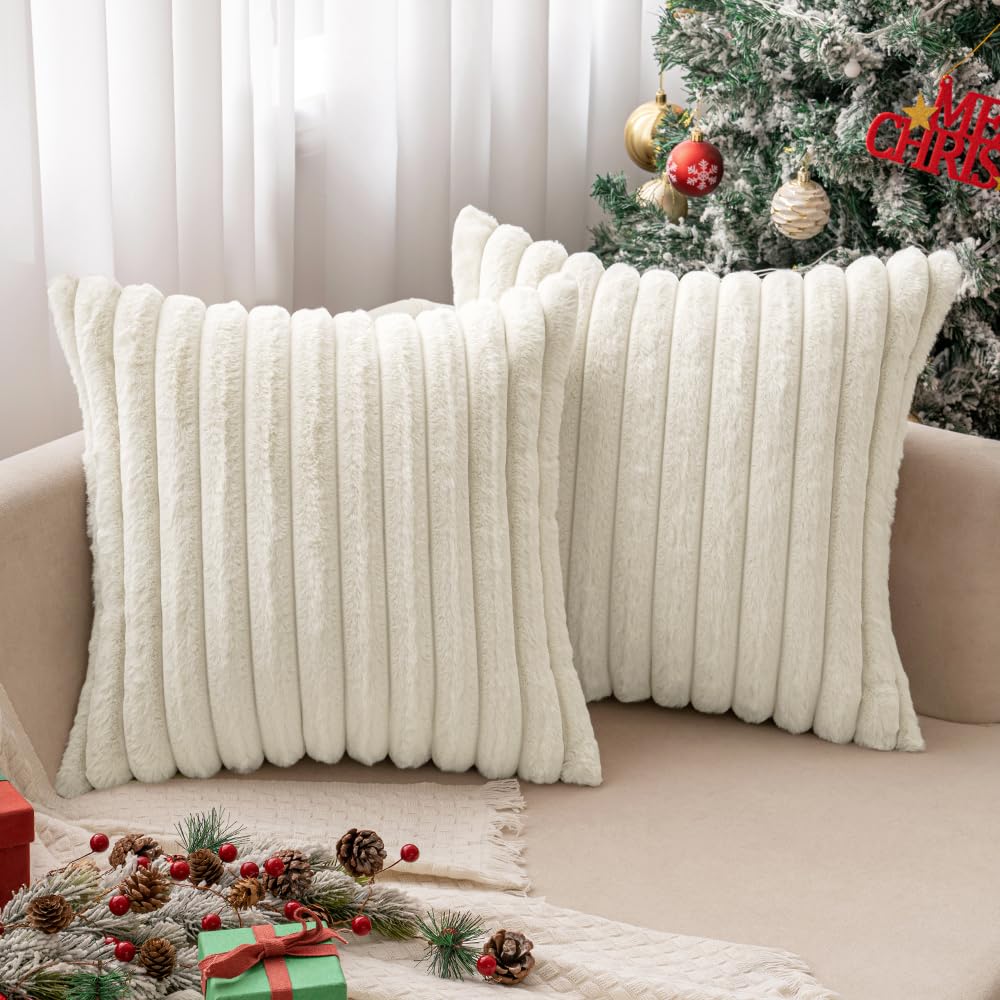 Miulee Khaki Throw Pillow Covers 20X20 Inch Set Of 2 Soft Pillowcase With Velvet Back Faux Rabbit Fur Cushion Covers Decorative