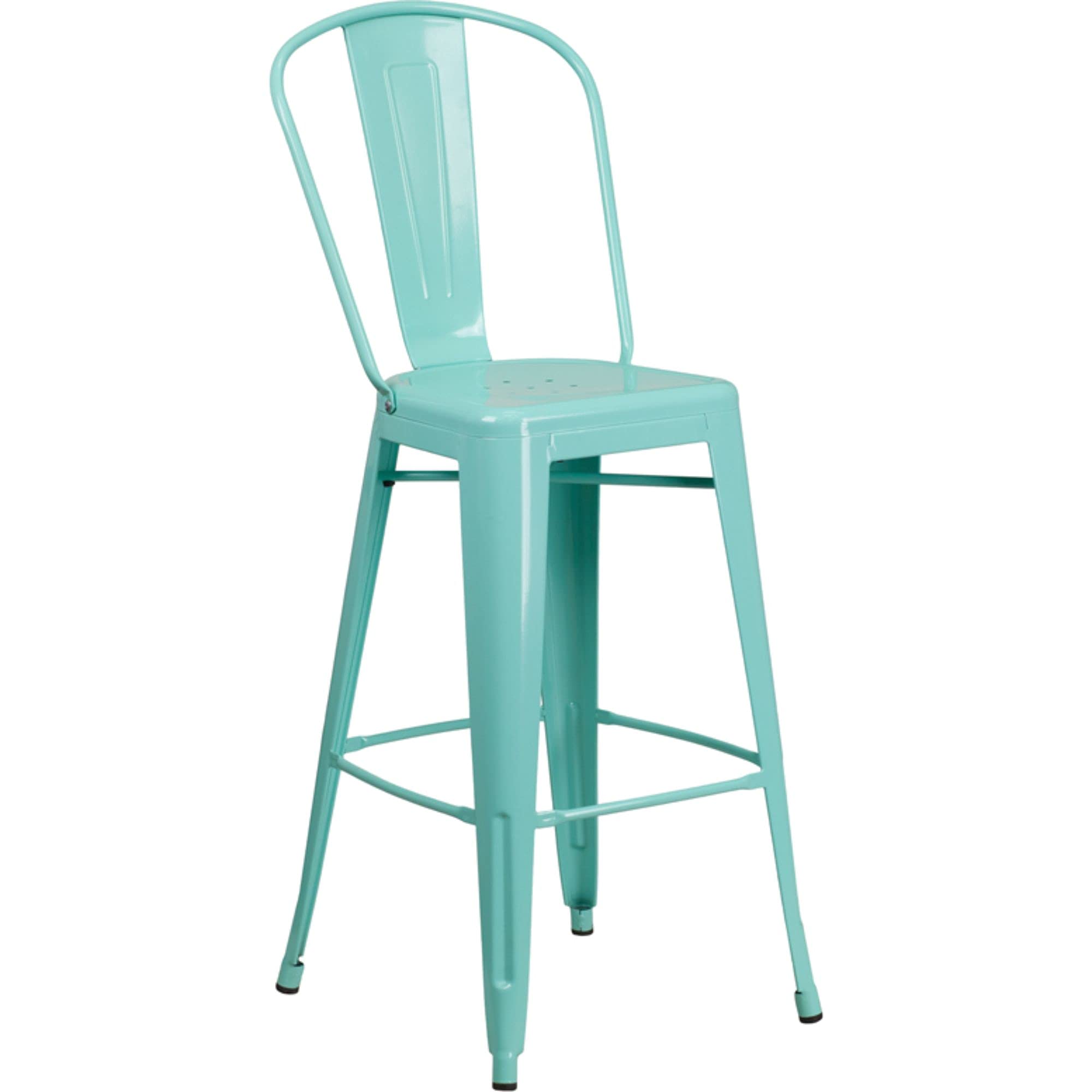 Flash Furniture Commercial Grade 30' High Mint Green Metal Indoor-Outdoor Barstool With Back