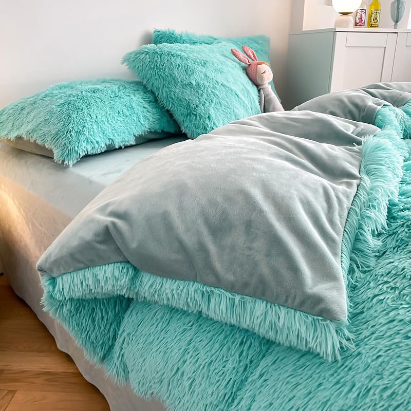 Chovy Faux Fur Plush Sky Blue Comforter Sets King - Ultra Soft Shaggy Flannel Velvet Fluffy Fuzzy 3Pc Bedding Set (Comforter X 1