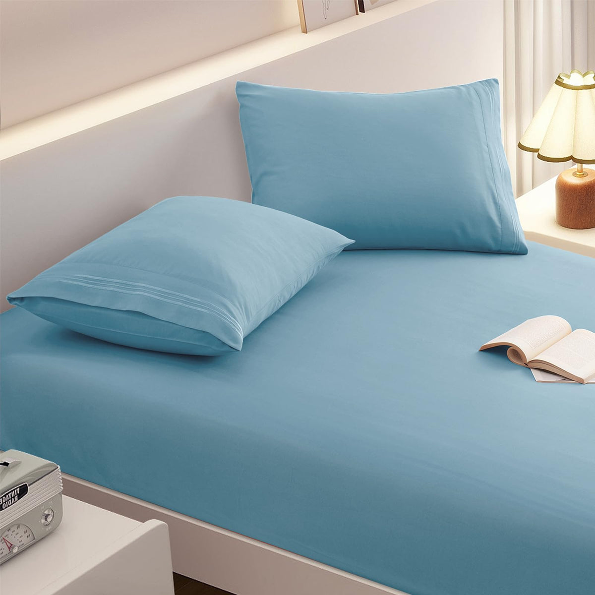 Vveiiye Twin Fitted Sheet With 1 Pillowcase Soft Microfiber Sheet Set 16' Deep Pocket Bed Sheets, Wrinkle Free And Easy Care Wi