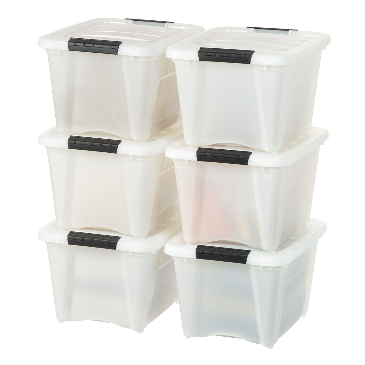 Iris Usa 6 Pack 19Qt Plastic Storage Bin With Lid And Secure Latching Buckles, Pearl