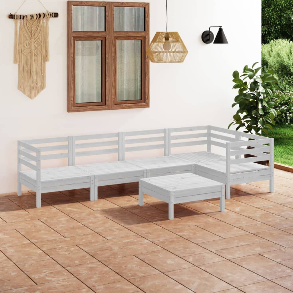 vidaXL 6 Piece Garden Lounge Set - Solid Pinewood Outdoor Furniture - Versatile White Patio Sofa Set - Low Maintenance, Weather-Resistant, Rustic Design