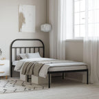 vidaXL Robust Powder-Coated Steel Construction Single Bed Frame with Headboard, Metal Slats and Legs, Extra Under-Bed Storage Space, Black, 39.4"x78.7"