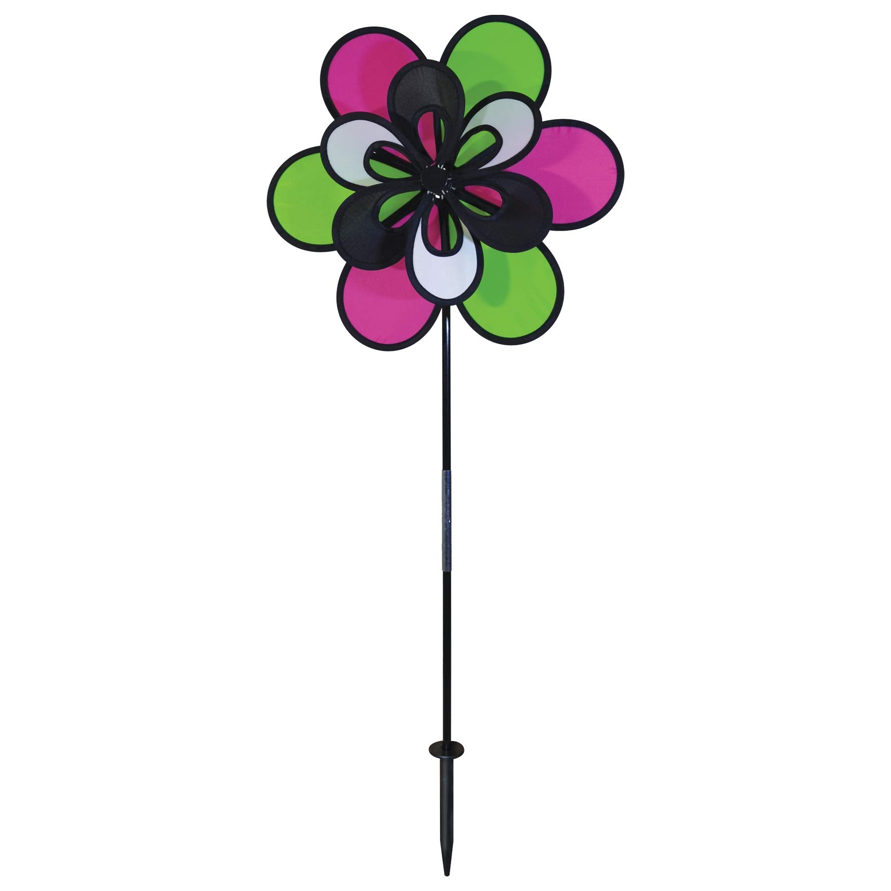 In The Breeze 2692 15 Inch Double Wind Colorful Spinner For Your Yard And Garden, 15' Domino Windee Wheelz And Flower