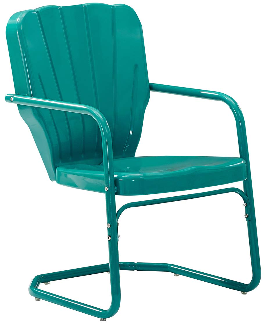 Crosley Furniture Ridgeland 3-Piece Outdoor Chair and Side Table Set, Retro Metal Bistro Patio Sets for Deck, Turquoise