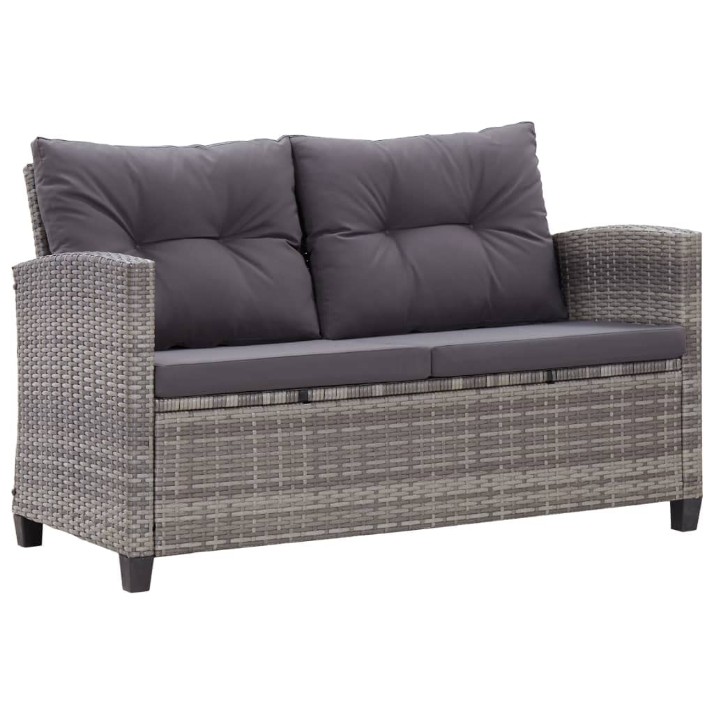 vidaXL 2-Seater Patio Sofa with Cushions Garden Outdoor Balcony Backyard Furniture Lounge Sofa Chair Couch Seating Gray Poly Rattan