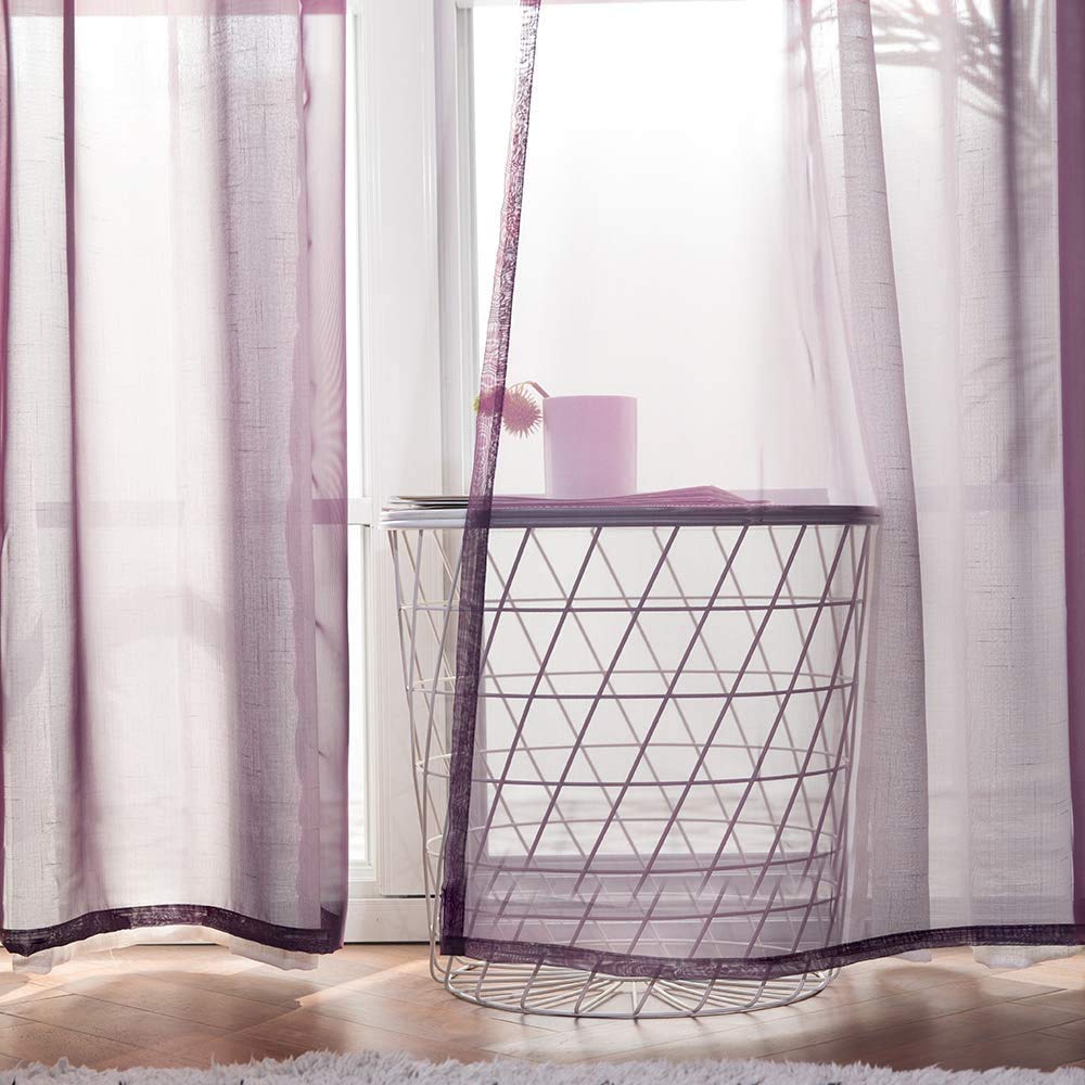 Miulee 2 Panels Solid Color Dark Purple Sheer Curtains Elegant Grommet Window Voile Panels/Drapes/Treatment For Bedroom Living Room (54X90 Inch)