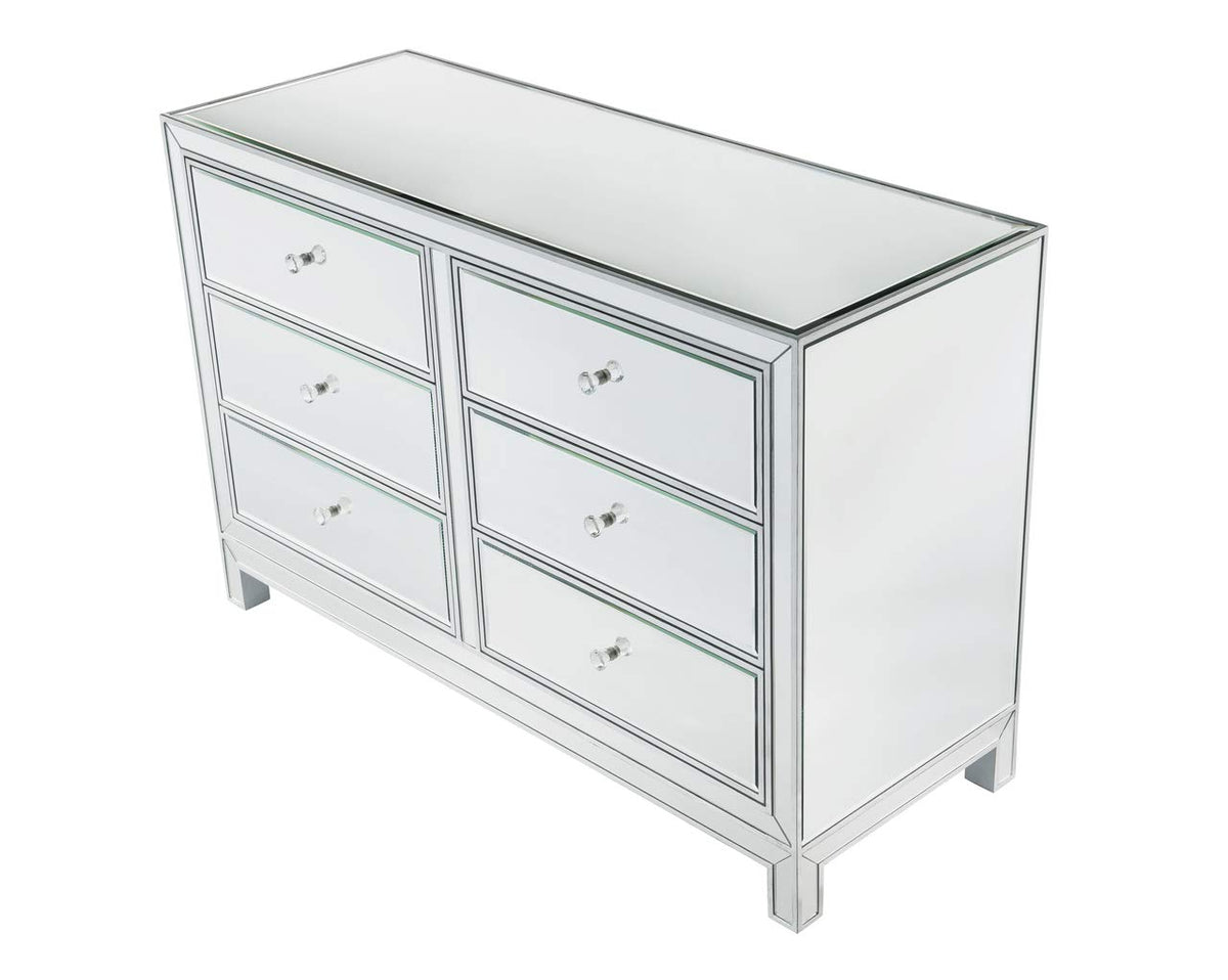 Elegant Decor Dresser 6 Drawers 48in. W x 18in. Din. x 32in. H in Antique Silver Paint