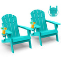 Greenvines Folding-Adirondack-Chairs-Set-Of-2 | Hdpe Plastic | Fire Pit Chair | All Weather | Cup Holder | Aqua | For Deck Backyard Patio Outdoor Garden