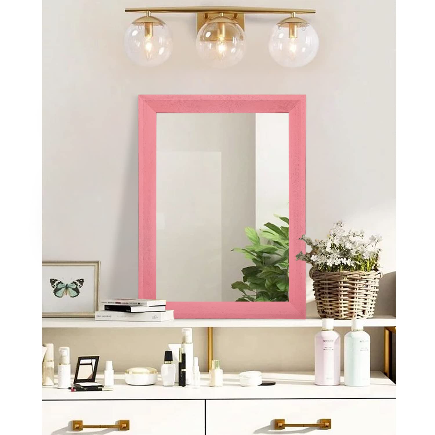 Aazzkang Rectangle Mirror 20''X16'' With Wood Frame Rustic Farmhouse Wall Mirror Decor Bedroom Bathroom Living Room Vanity Mirro