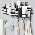 Wall Mounted Bathroom Shelf With 4 Hooks, 27X10X11.5 Cm, Black