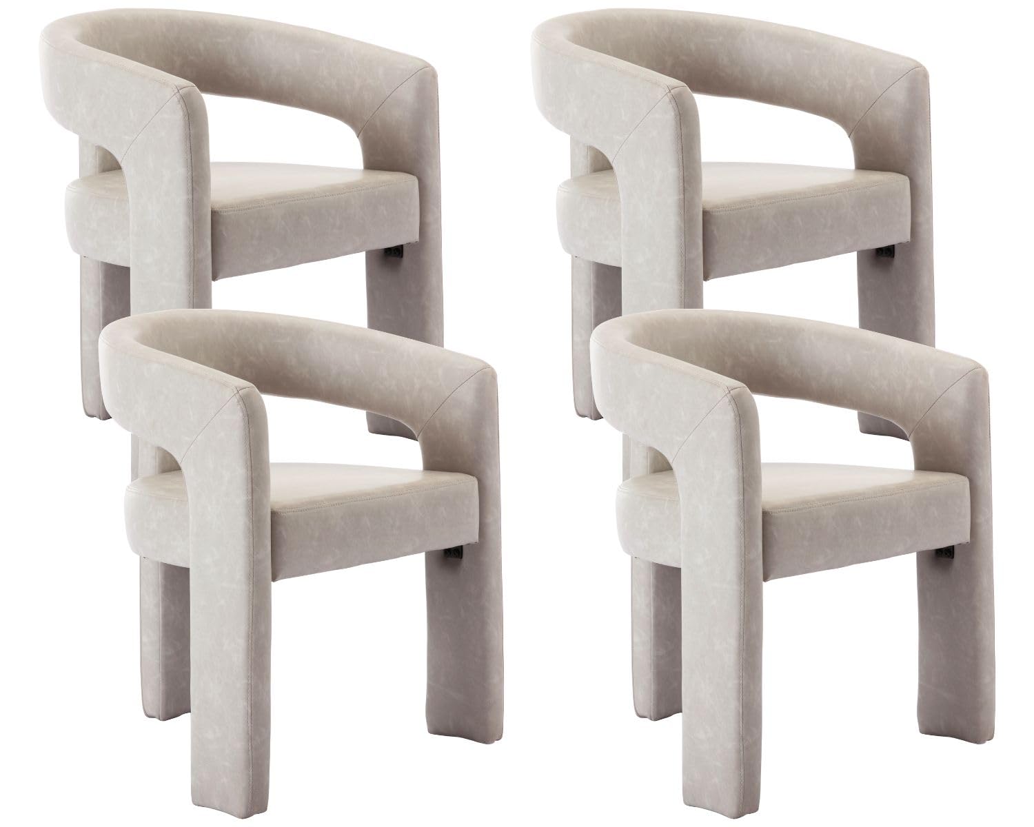 Rivova Modern Barrel Dining Chairs Set Of 4, Pu Leather Upholstered Accent Side Chair With Arms Comfy Makeup Vanity Chairs, Dini