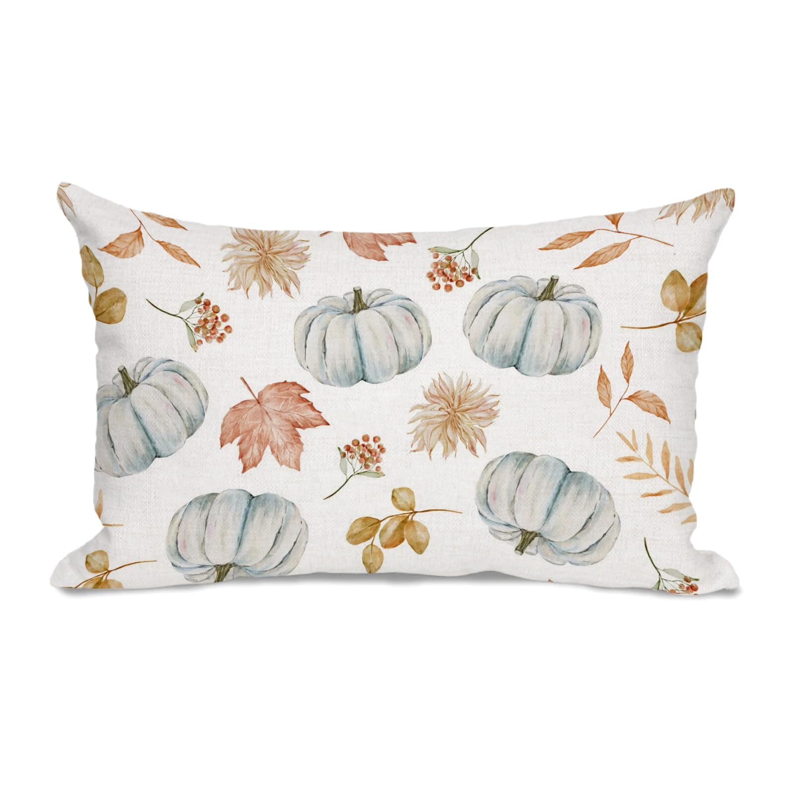 Gtext Fall Pillow Cover 12X20 Pumpkins Leaves Seamless Pattern Watercolor Brown Throw Pillow Autumn Decorative Lumbar Linen Outd