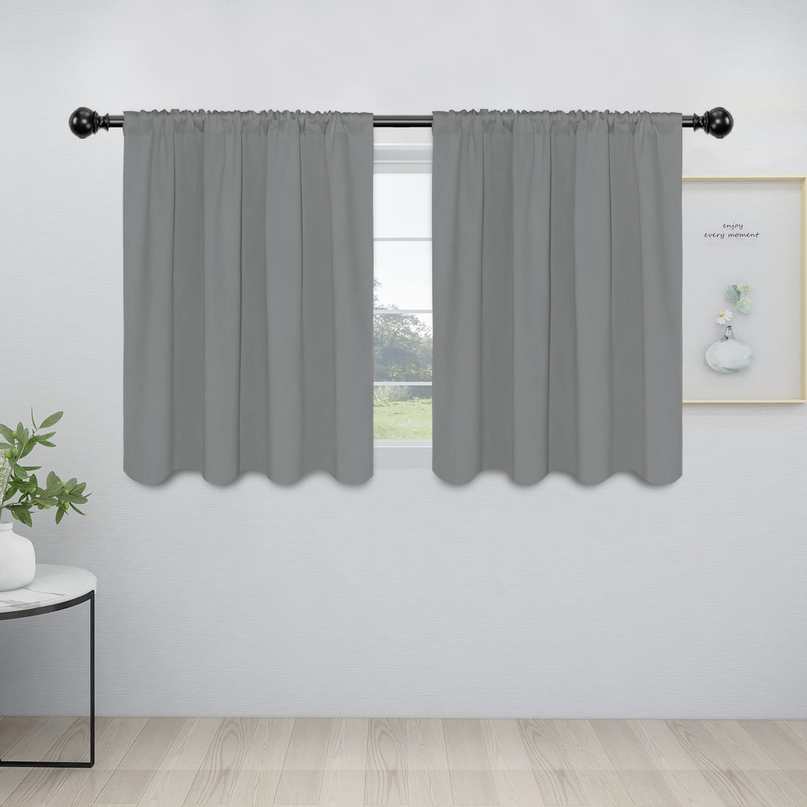 Easy-Going Rod Pocket Blackout Curtains For Bedroom, Room Darkening Window Curtains For Living Room, Thermal Insulated Noise Reduction Solid Window Drapes, 2 Panels(42X36 In, Light Gray)