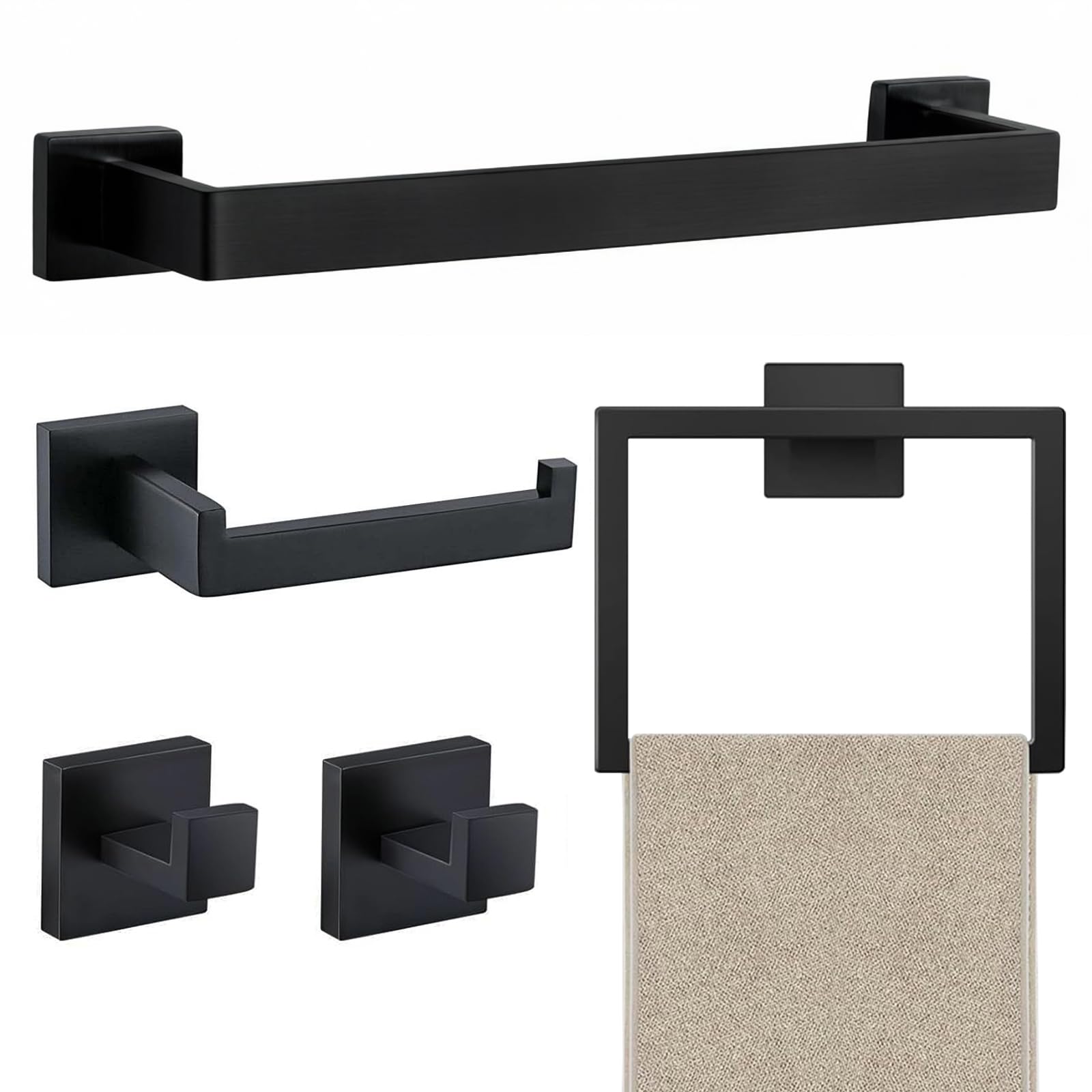 JOPOFI 5 Piece Bathroom Towel Bar Set - SUS304 Stainless Steel Bath Towel Holder, 15.7 Inch Towel Racks for Bathroom Wall Mounte