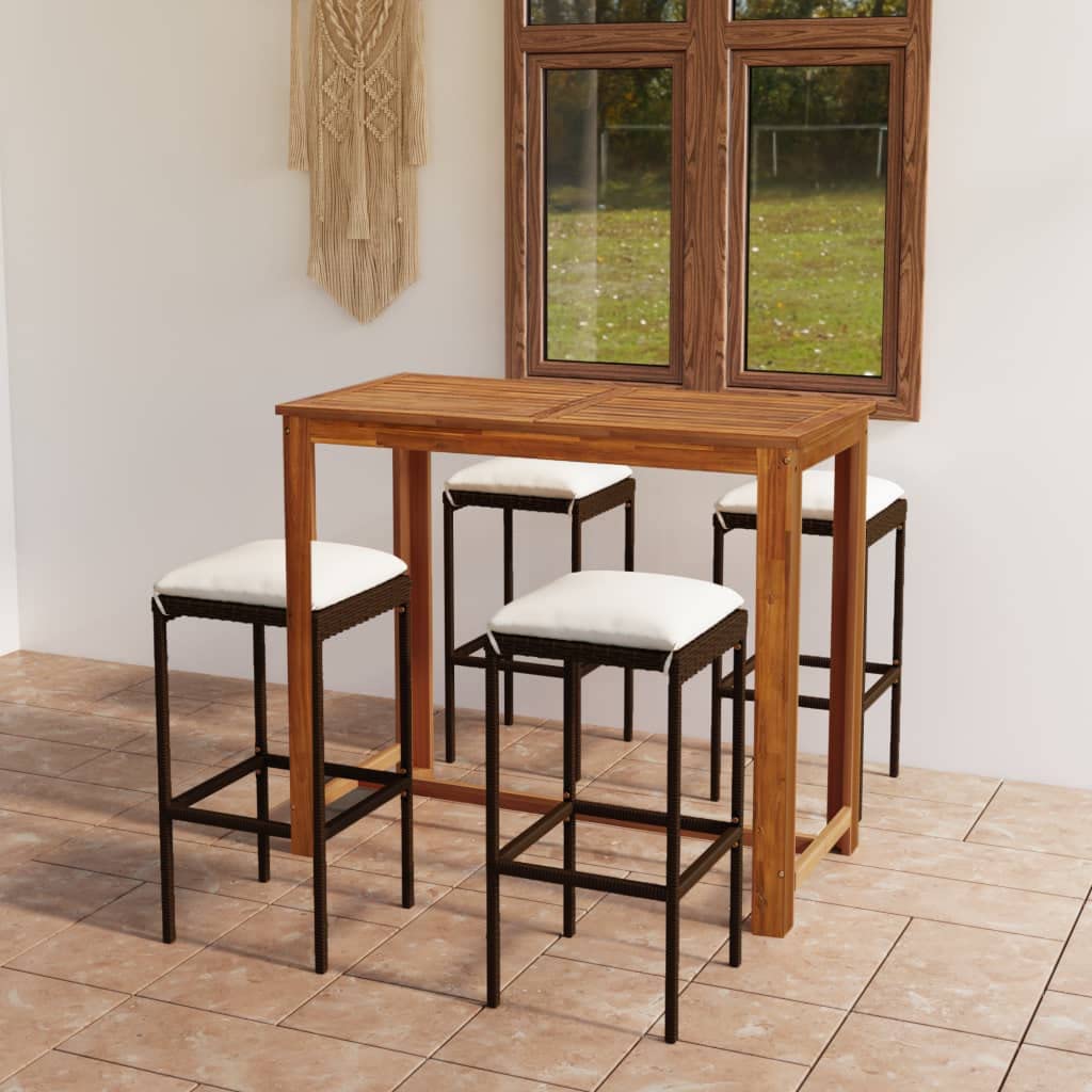 vidaXL Patio Bar Set 5 Pieces with Cushions Garden Outdoor Balcony Backyard Terrace Dining Bistro Pub Table Chairs Home Furniture Brown