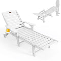 Lounge Chair Outdoor, Oversized Chaise Lounge Chair With 5 Positions, Hdpe, Patio Lounge Chair With Wheels & Cup Holder For Pool, Deck, Poolside, White