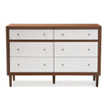 Baxton Studio Harlow 35.69-inch High 6-Drawer Dresser, Walnut Brown and White (121-6781-HiT)