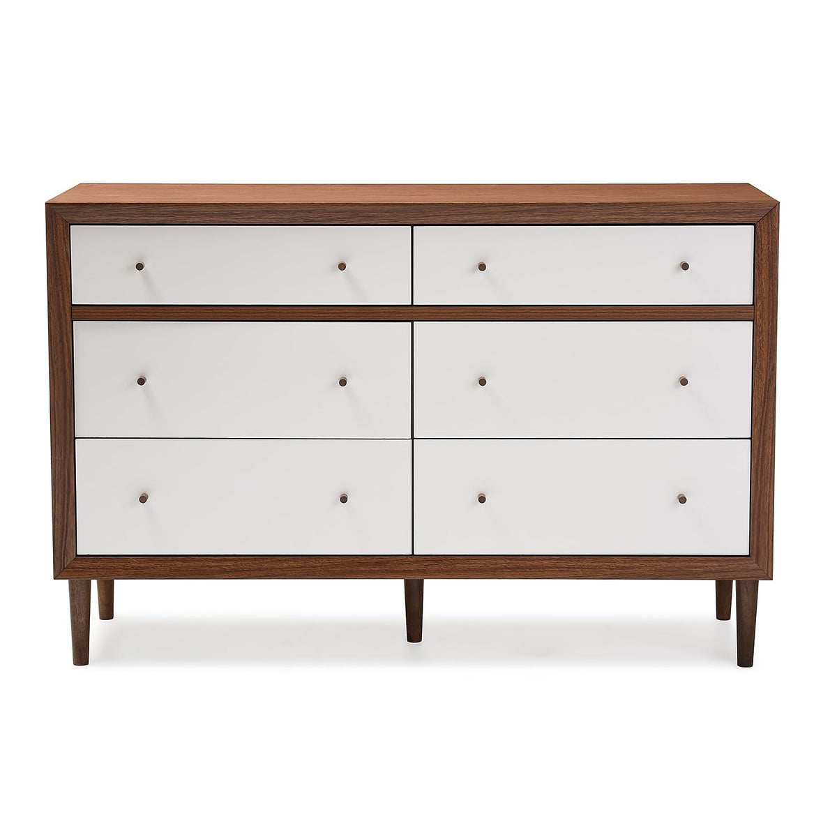 Baxton Studio Harlow 35.69-inch High 6-Drawer Dresser, Walnut Brown and White (121-6781-HiT)